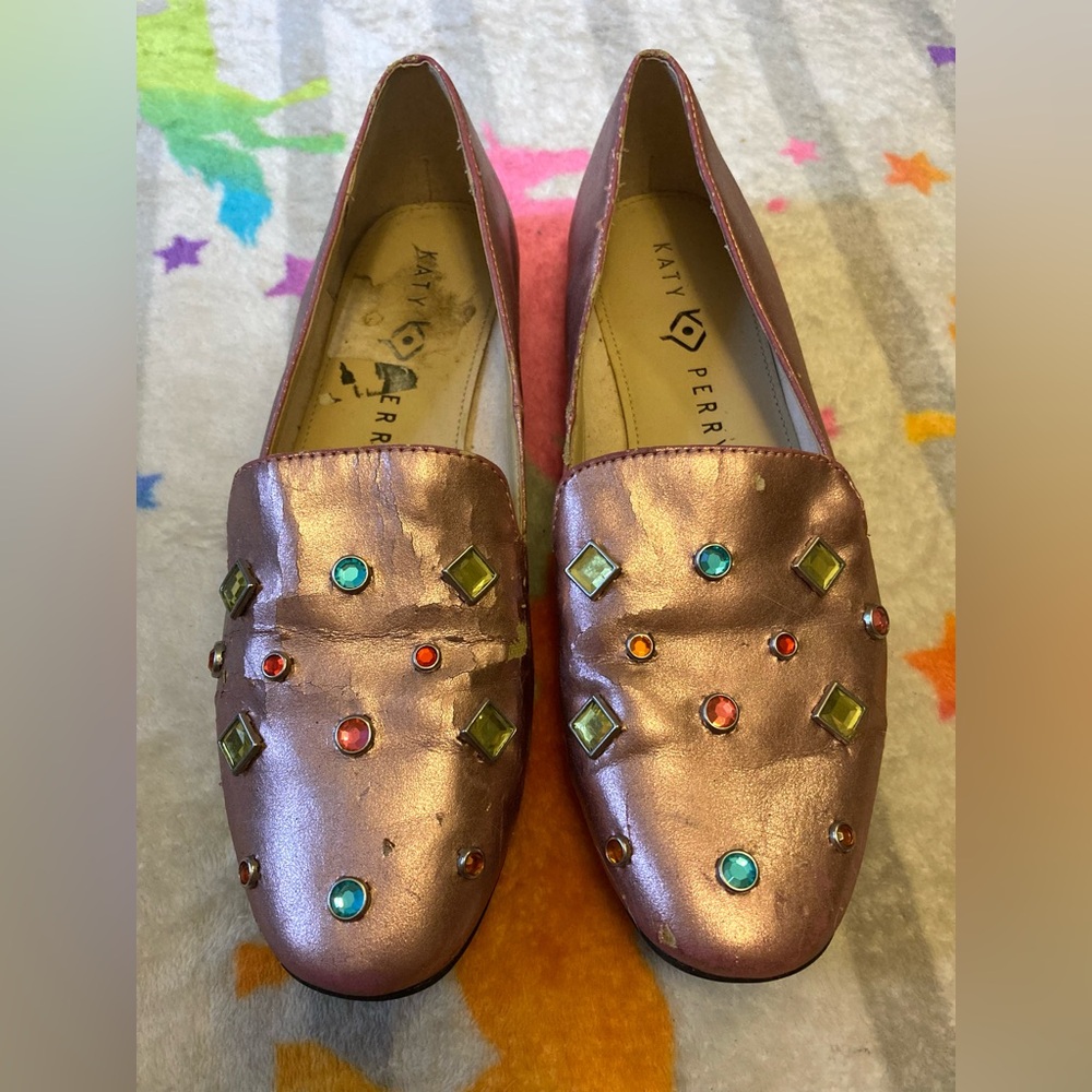 💎 Metallic Bejeweled Katy Perry Loafers, size 8 - Picture 2 of 10